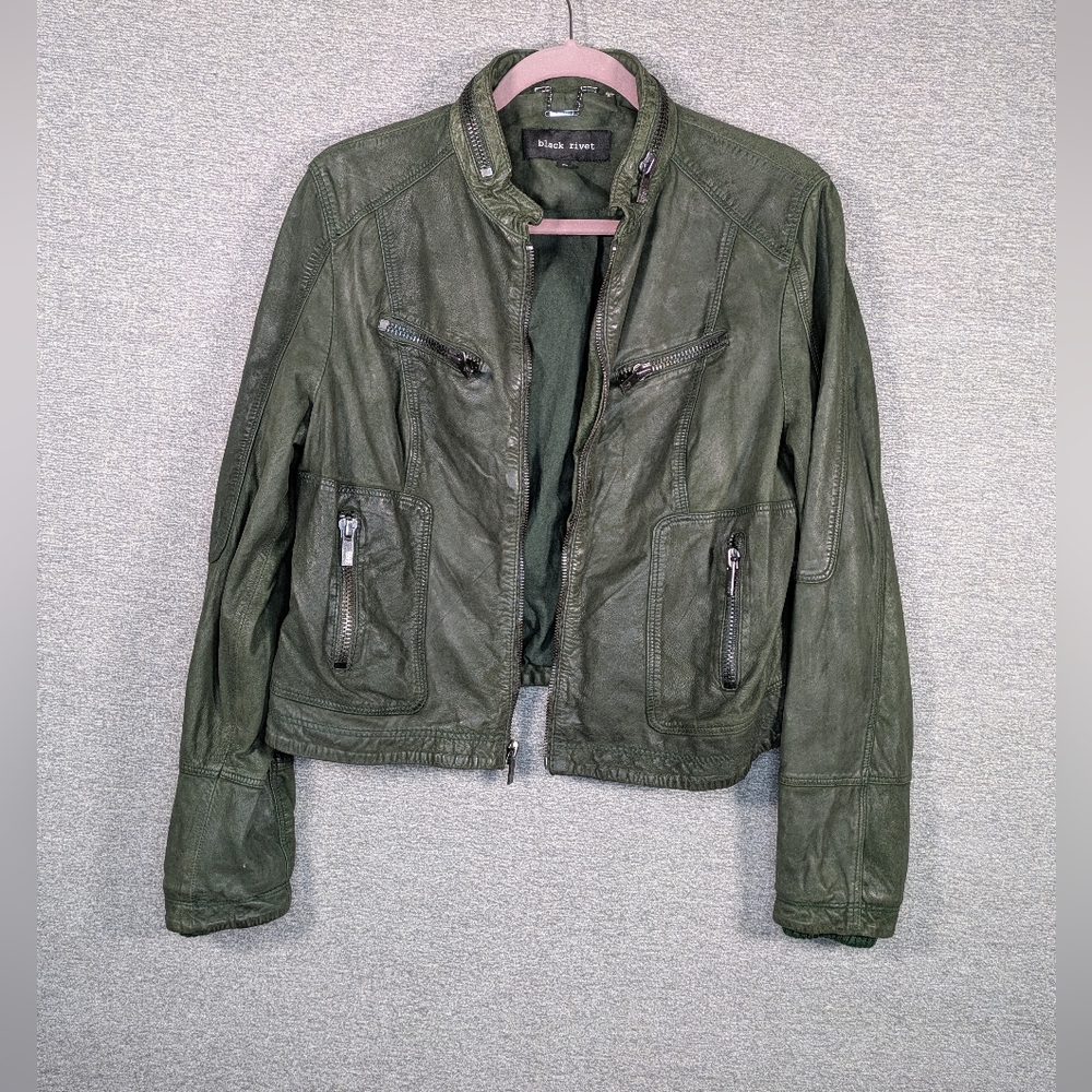 Leather waist jacket by black rivet green